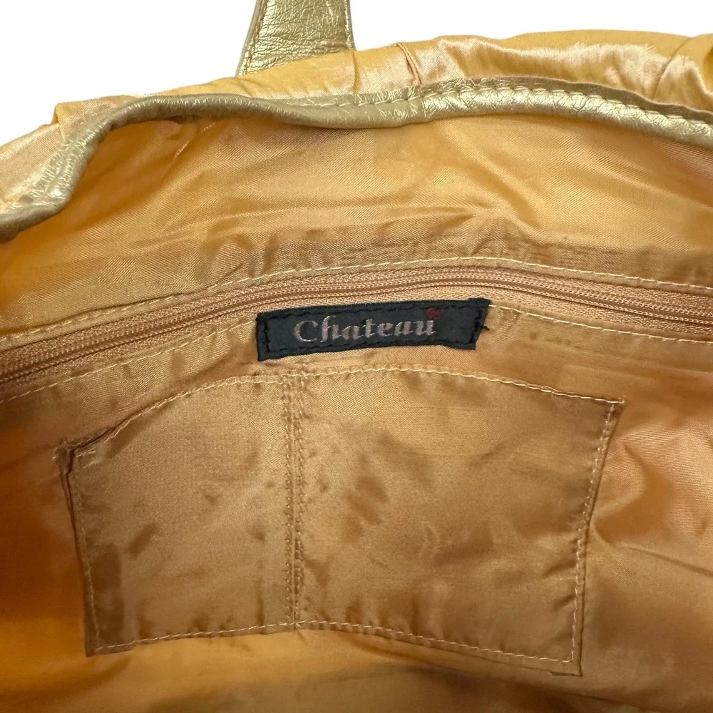 NWT‎ Chateau Shoulder Bag Womens Gold Satin Hobo Purse Ruched Metallic Evening